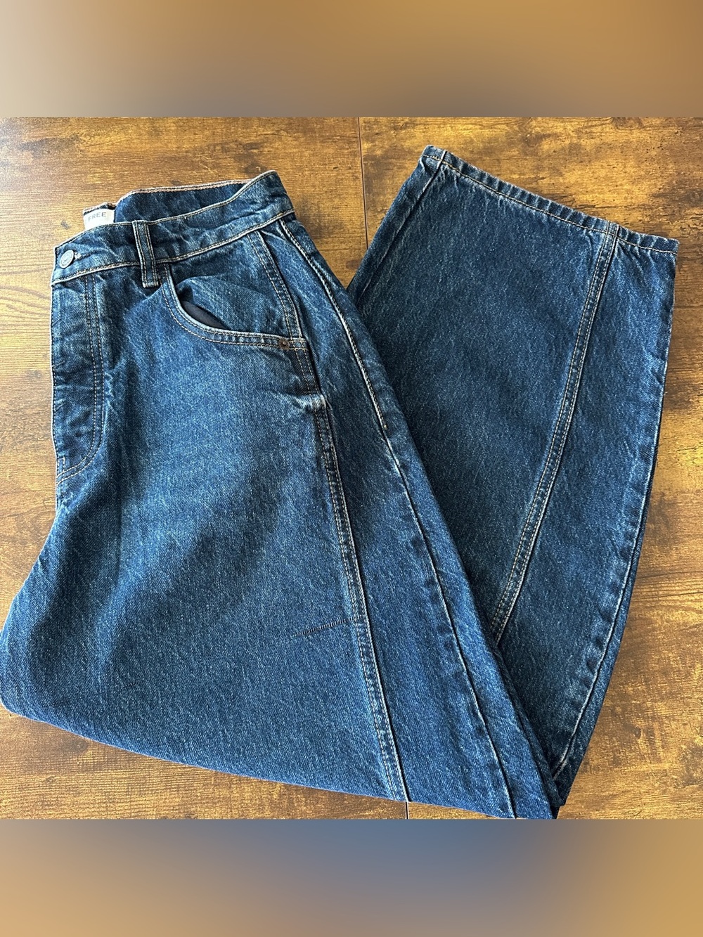 Free People We The Free Good Luck Barrel Leg Jeans Dark Blue Wash Size 27